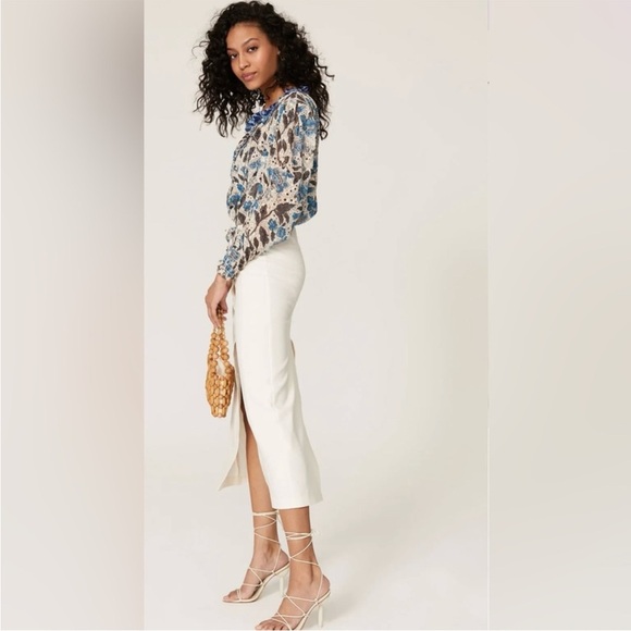 Joie Jaipur Floral Long Sleeve Smocked Waist & Cuffs Clip Dot Peasant Top - Picture 4 of 16